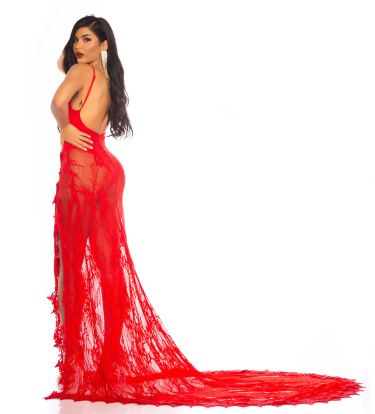 seductive! open rug kant red-carpet jurk rood